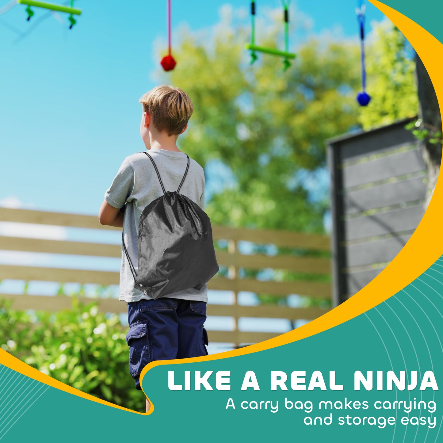 Ninja Warrior 9m Obstacle Course for Kids Ages 3-6, with Swing, Monkey Bars, Climbing Ladder, Gymnastic Rings, Blue