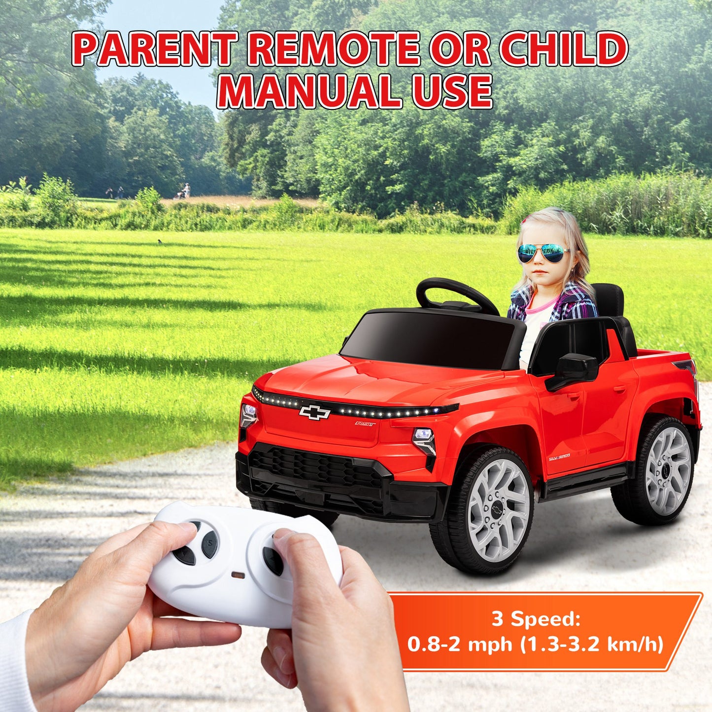 Licensed 12V Chevrolet Silverado Electric RST Ride-On Car with Remote Control, Red