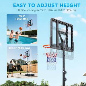 Panier de basket portable de 1,4 à 3 m avec roulettes et panneau de 109 cm
