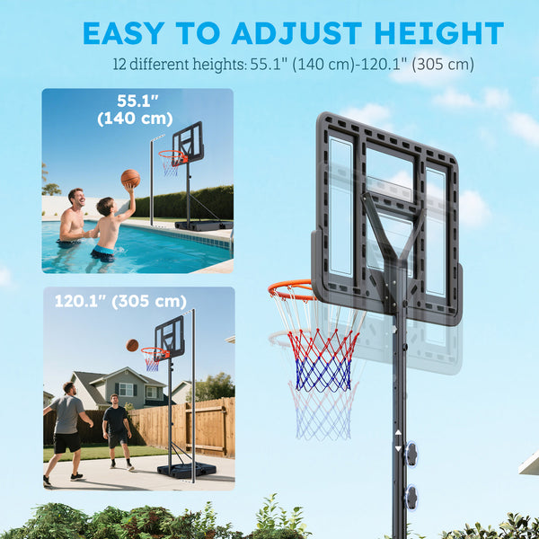 Panier de basket portable de 1,4 à 3 m avec roulettes et panneau de 109 cm