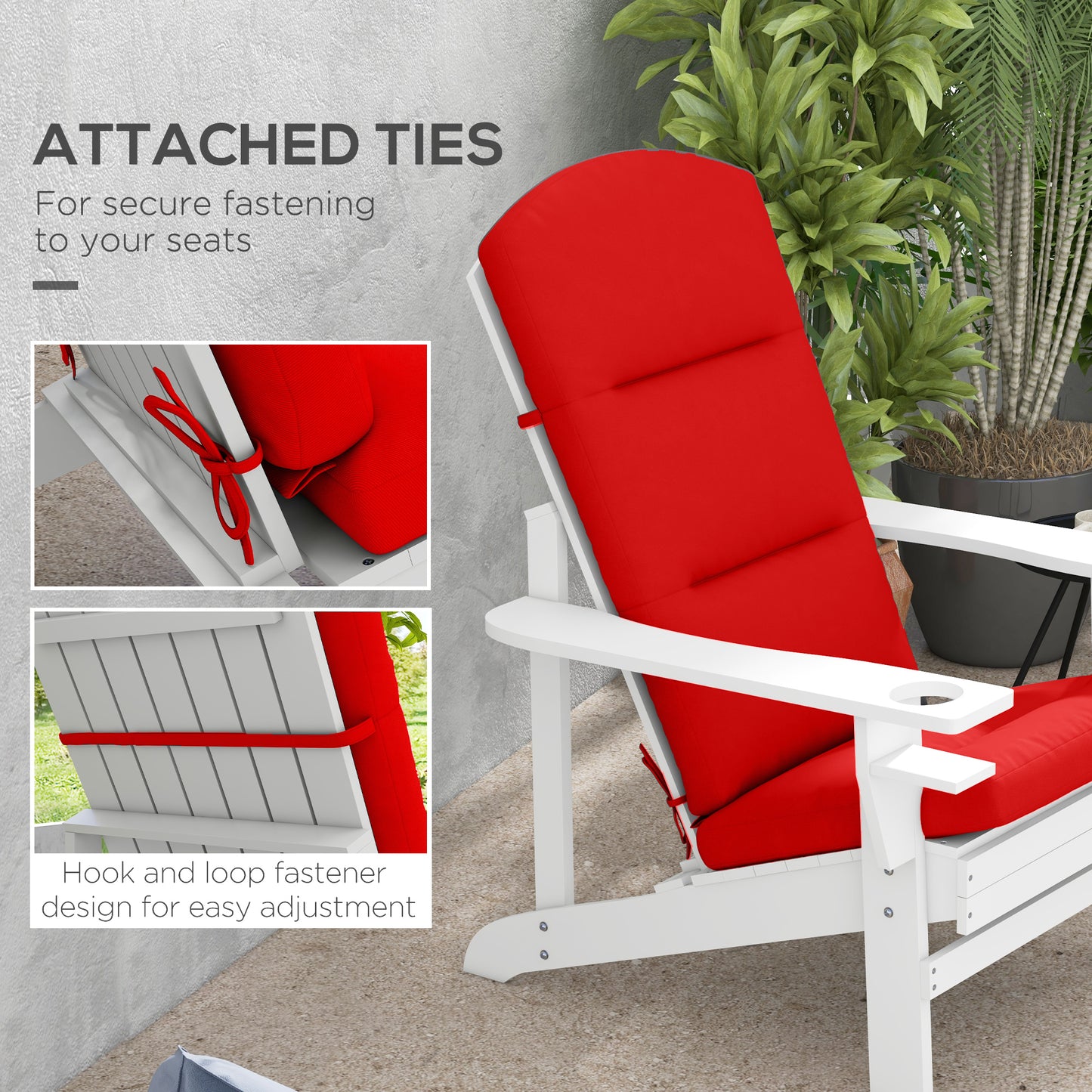 Coussins de remplacement pour chaise de patio Adirondack avec dossieret attaches, lot de 2, rouge vin