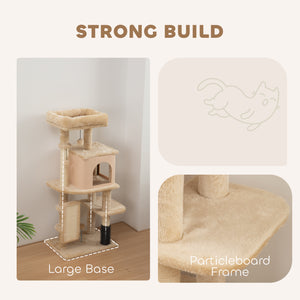 Arbre à chat de 104 cm avec griffoirs, panier, niche et plateformes de saut, beige