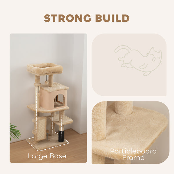 Arbre à chat de 104 cm avec griffoirs, panier, niche et plateformes de saut, beige