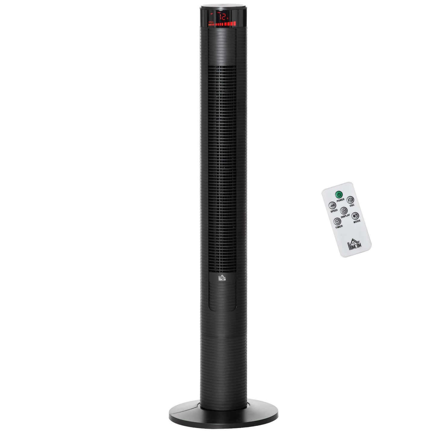 Ventilateur tour autonome 3 vitesses, minuterie 12 h, oscillant, panneau LED, télécommande, noir