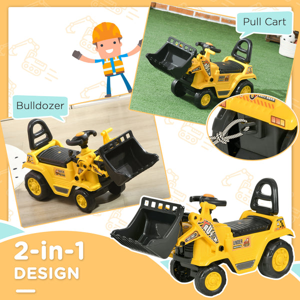 Forklift bulldozer with horn, steering wheel, storage, yellow