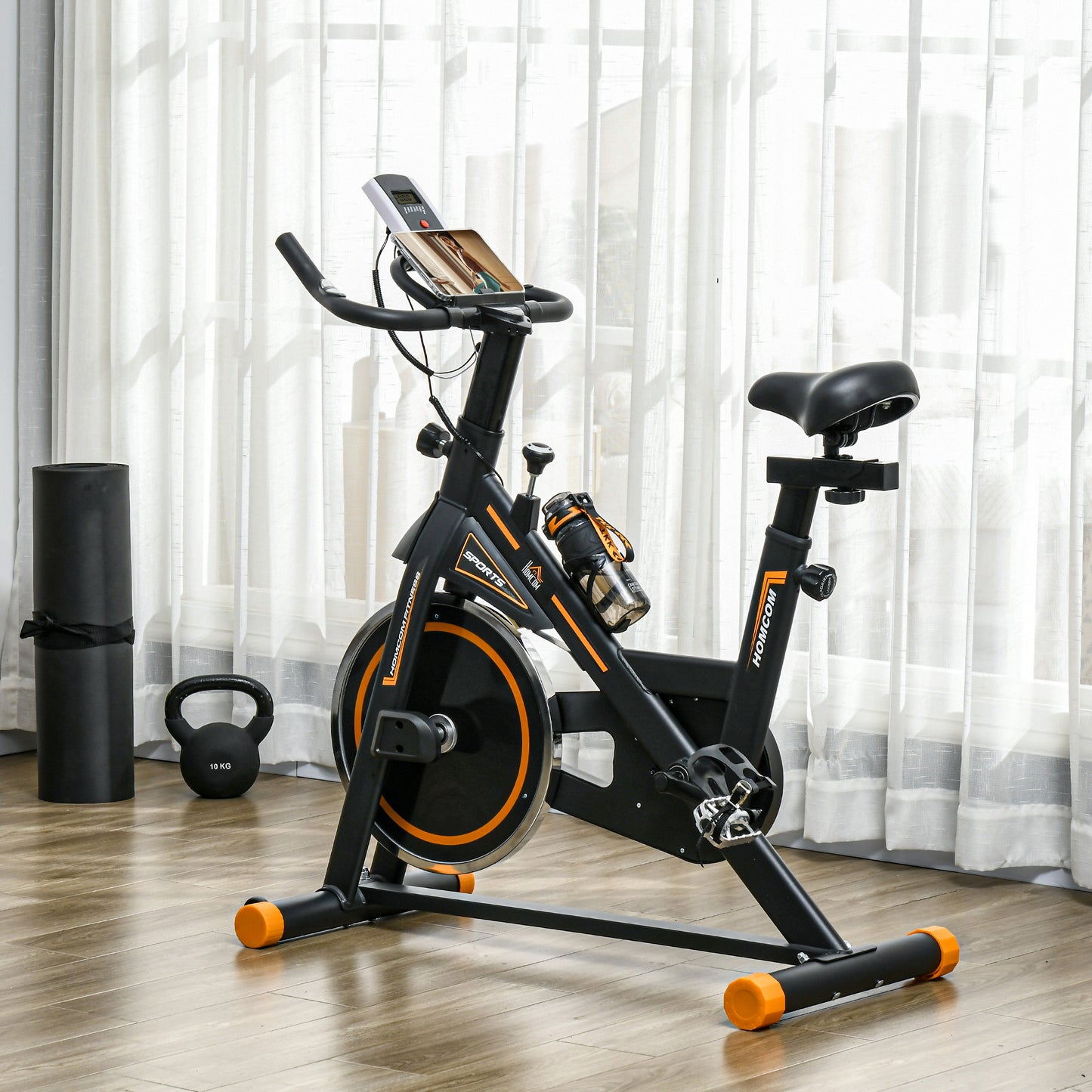Soozier Upright Exercise Bike, Cardio Workout Bike with Adjustable Resistance LCD Display, Orange