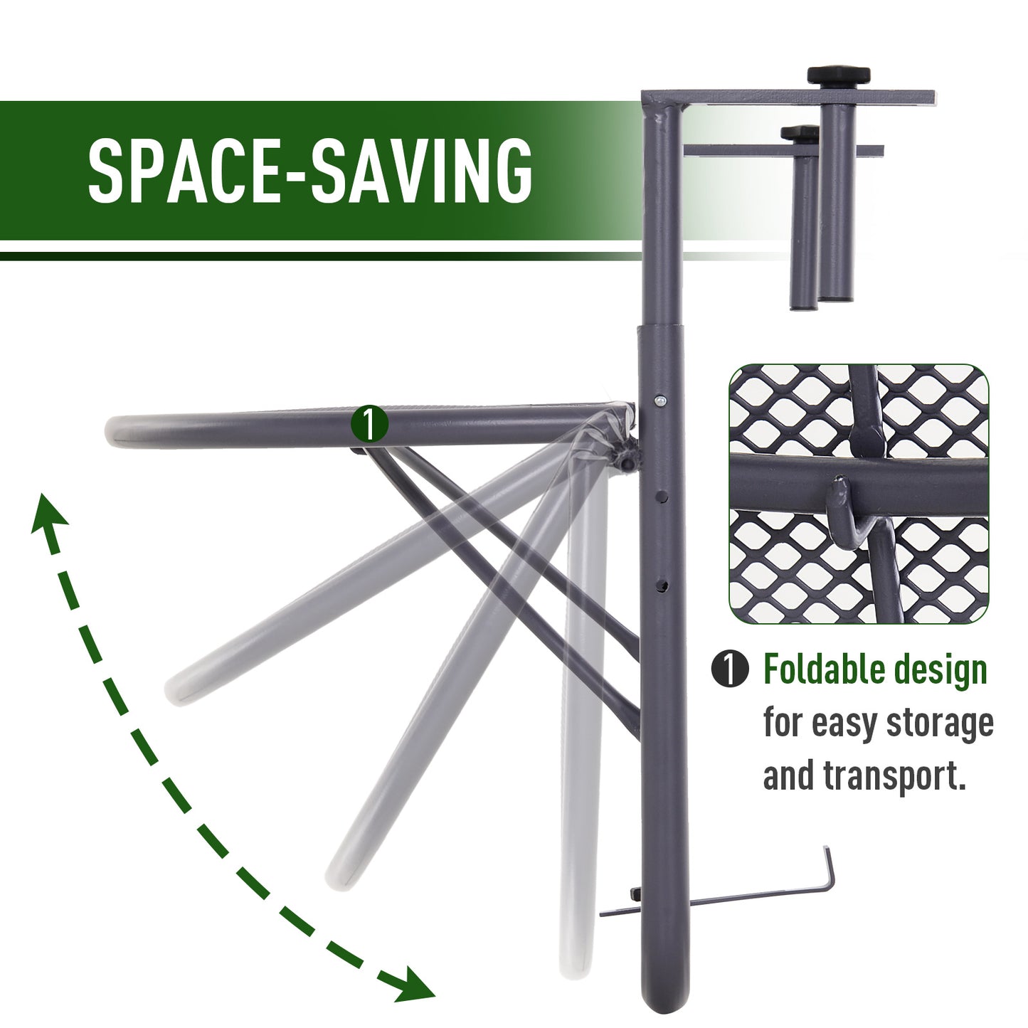 Outsunny Balcony Bliss: Hanging Rail Table, Adjustable Metal Wall Desk, Outdoor Storage Rack, Flower Stand, Serving Table, Gray |