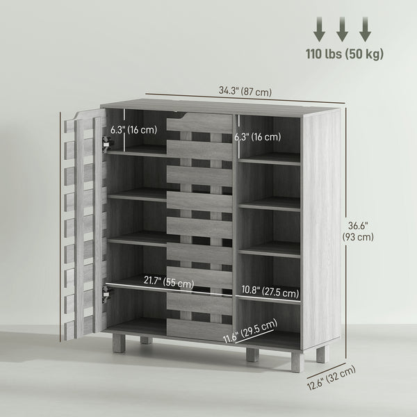 Meuble à chaussures pour 21 paires avec armoire à double porte à 5 niveaux, gris clair