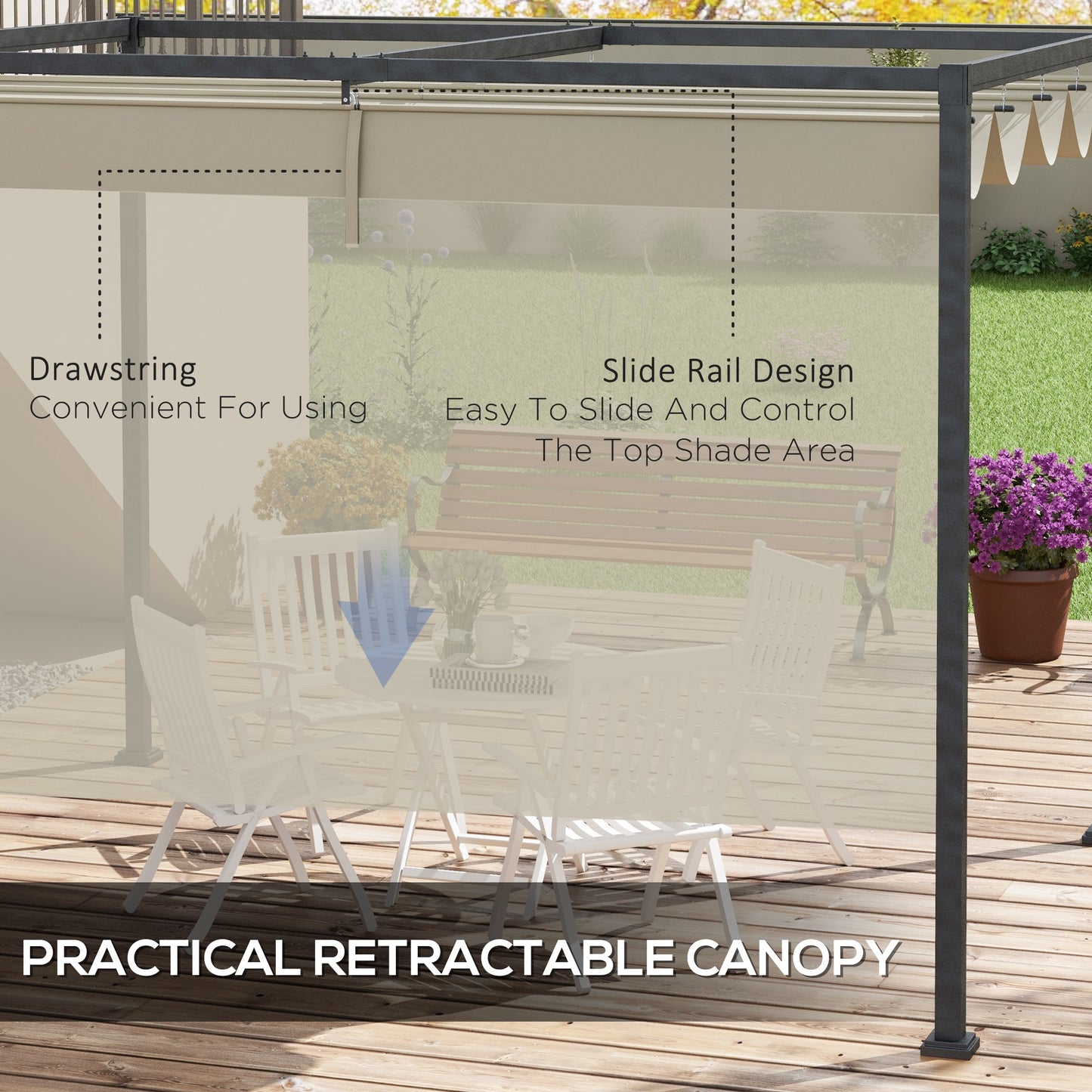 Pergola 10' x 7' avec auvent rétractable, blanc crème