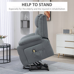 Fauteuil releveur électrique en cuir synthétique avec télécommande, gris