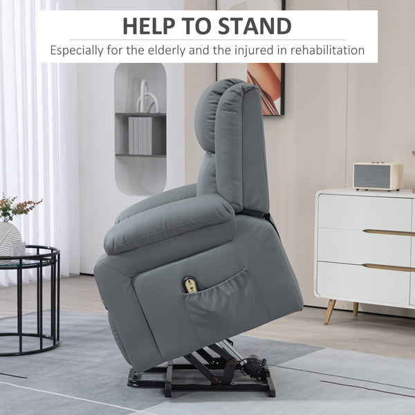 Fauteuil releveur électrique en cuir synthétique avec télécommande, gris