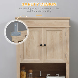 Armoire de cuisine moderne avec portes, étagères ouvertes et réglables, chêne