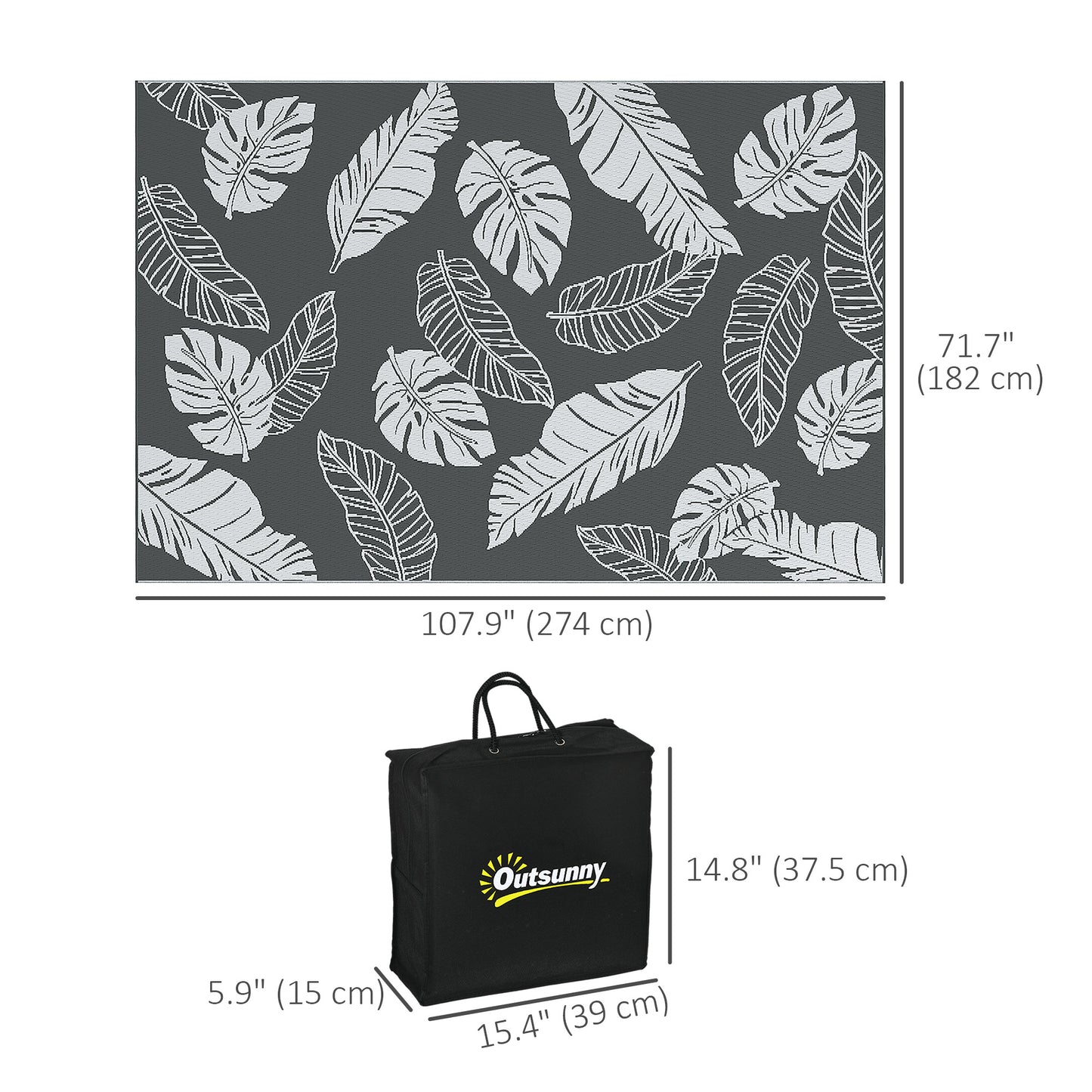 Reversible Outdoor Patio Rug, 6' x 9' Plastic Mat for Garden, Patio, Beach, Camping, Gray and White