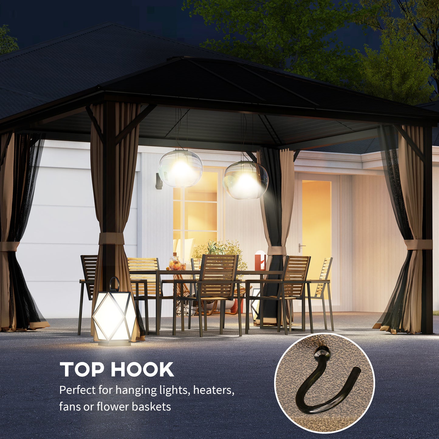 Gazebo 10' x 12' de luxe à toit rigide avec cadre en aluminium pour patio, café