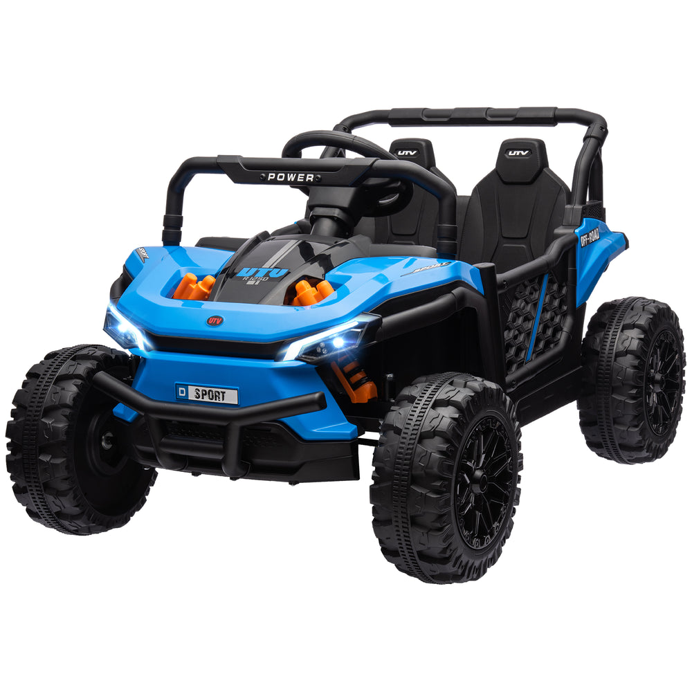 Voiture 12 V avec suspension à ressorts, phares à LED, 3 vitesses, bleu