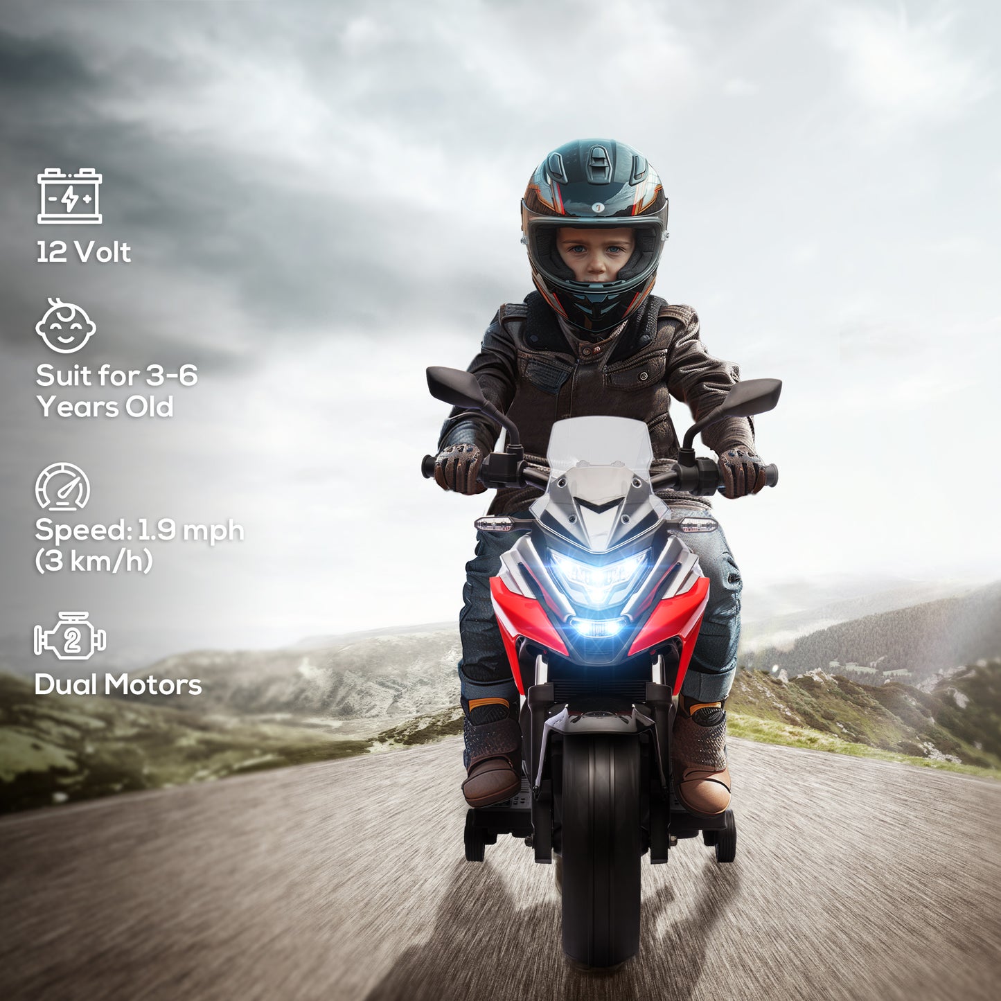 Moto 12 V pour enfants Honda, homologuée, avec phares et roues d'entraînement musicales, pour 3 à 6 ans, rouge