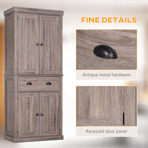 Armoire de cuisine haute avec tiroir et étagères réglables, bois naturel