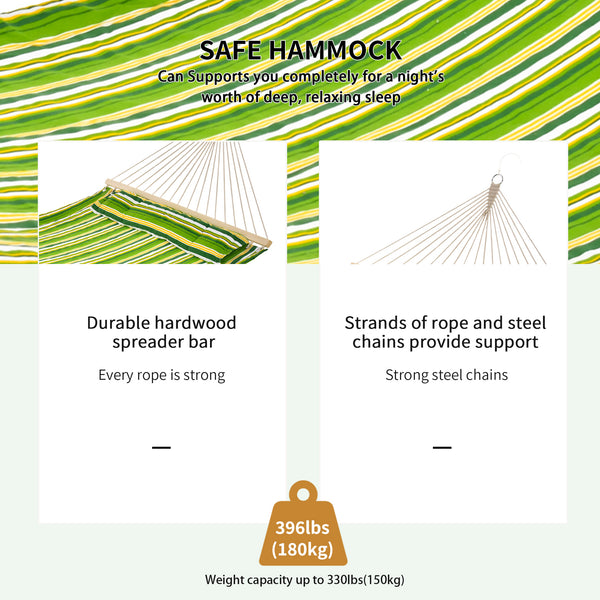 Double Cotton Hammock - Indoor & Outdoor with Pillow, Green