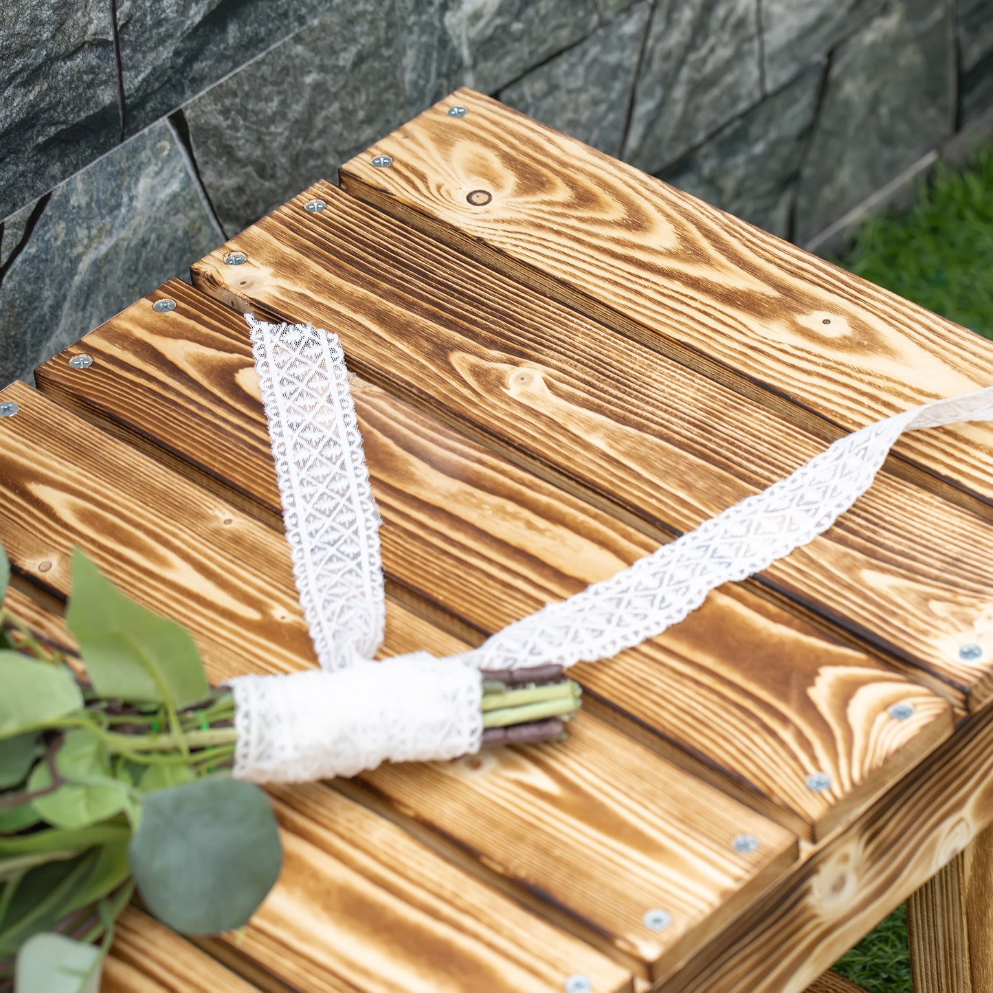 Banc de jardin d'extérieur en bois de sapin, carbonisé