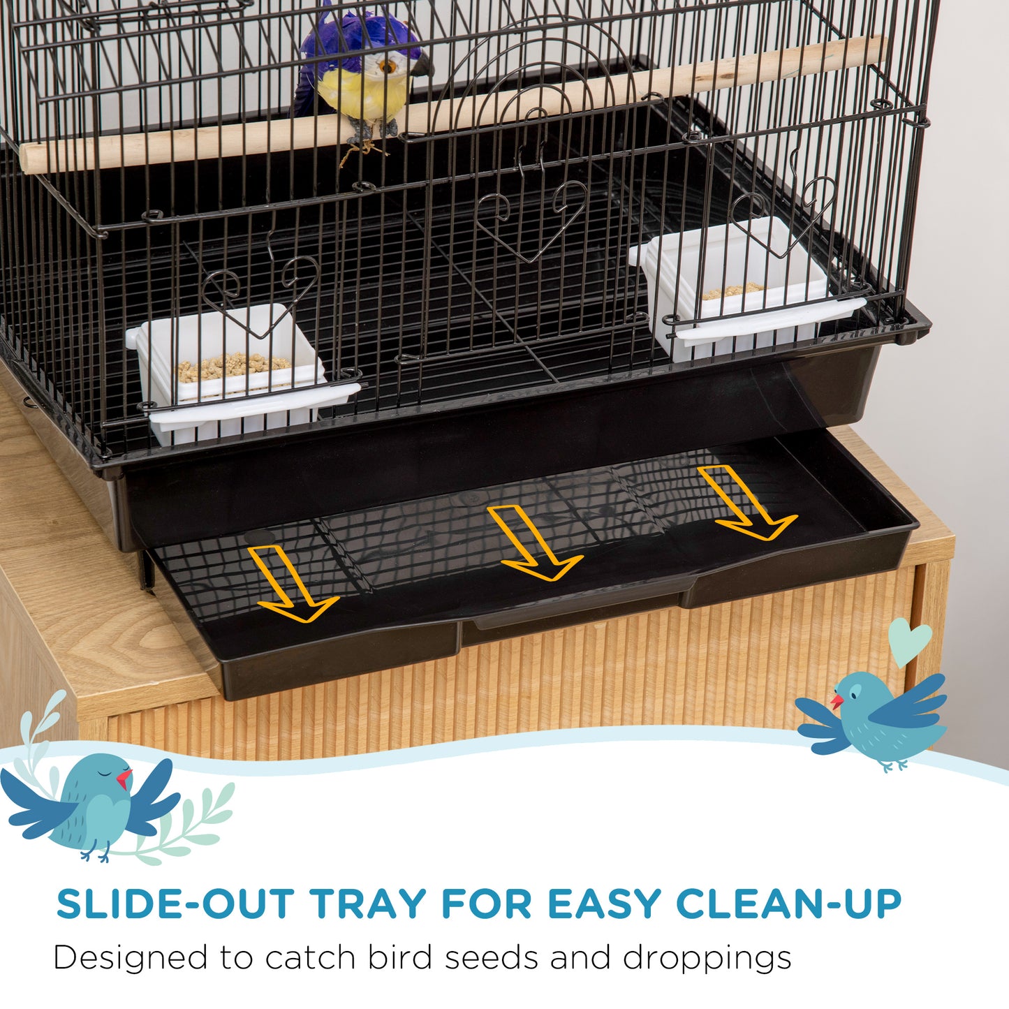 PawHut 25" Bird Cage with Perch, Swing, Food Container, Sliding Tray & Handle, for Finches, Canaries & Parakeets