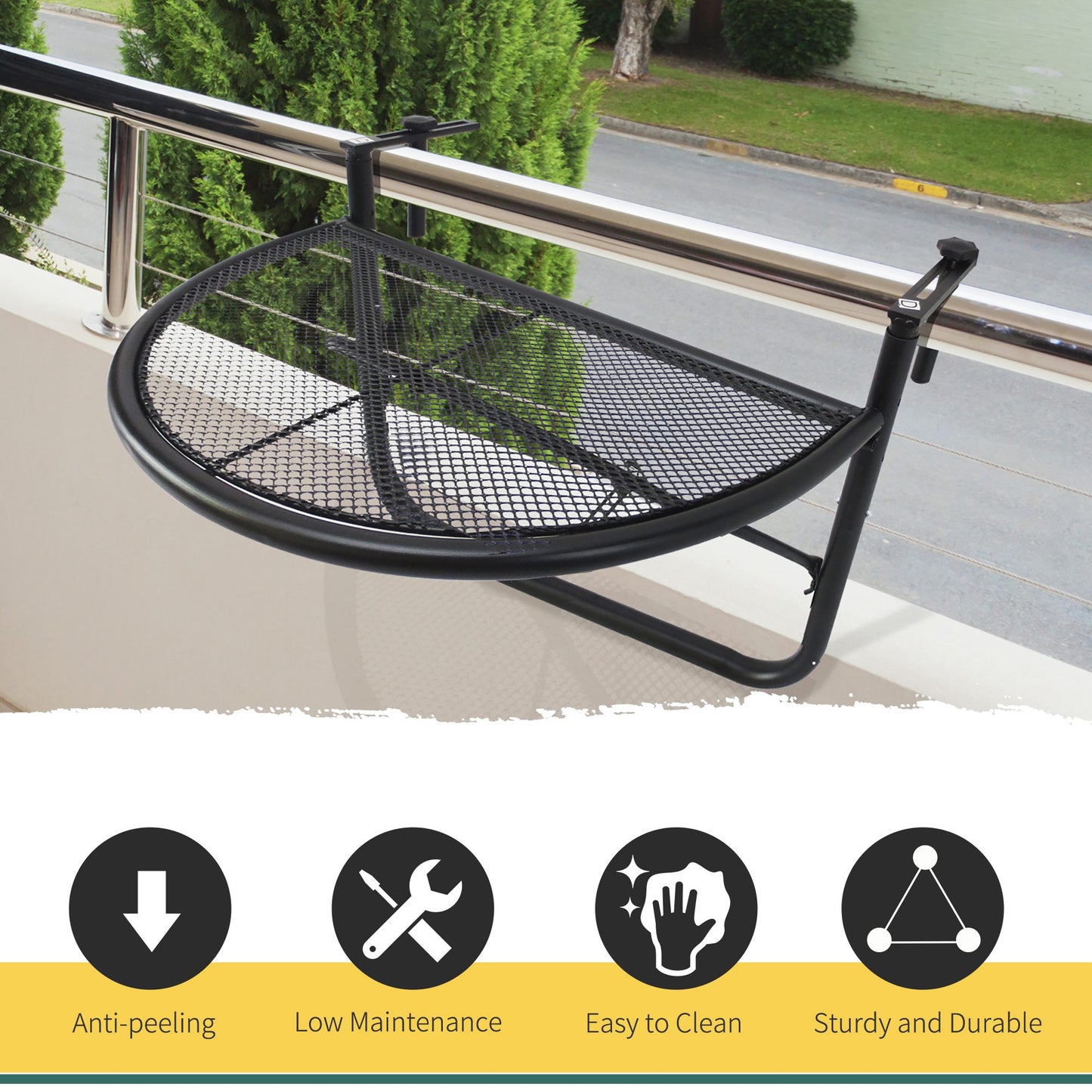 Table de balcon réglable avec rail de suspension en métal, noir
