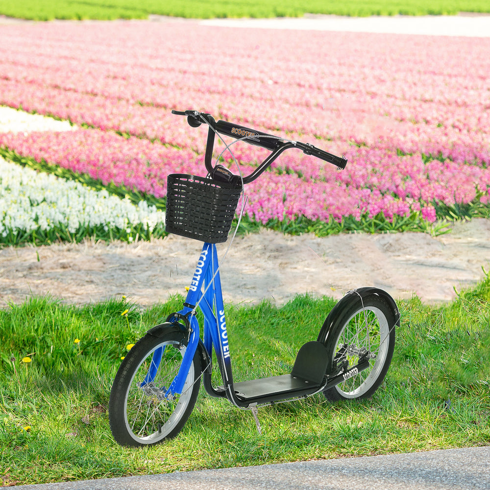 Trottinette avec guidon réglable, 2 freins, panier porte-gobelet, bleu