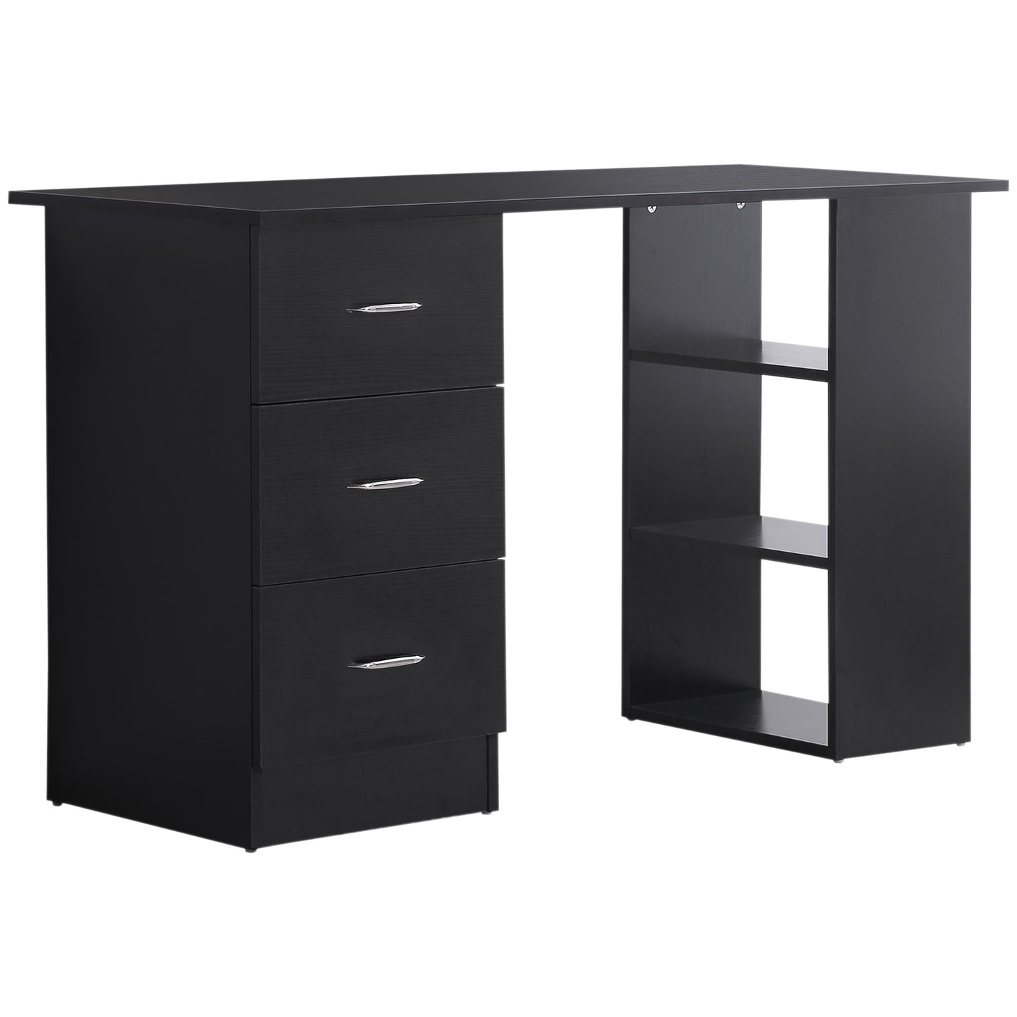 Bureau avec étagères de rangement à 3 niveaux avec tiroirs, noir