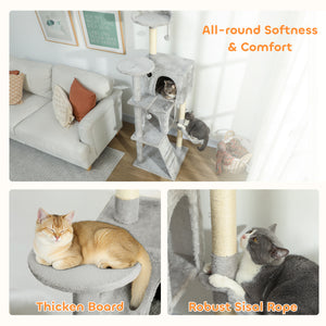 Arbre à chat de 160 cm avec griffoirs, cabanes, perchoirs, hamac, échelle, gris clair