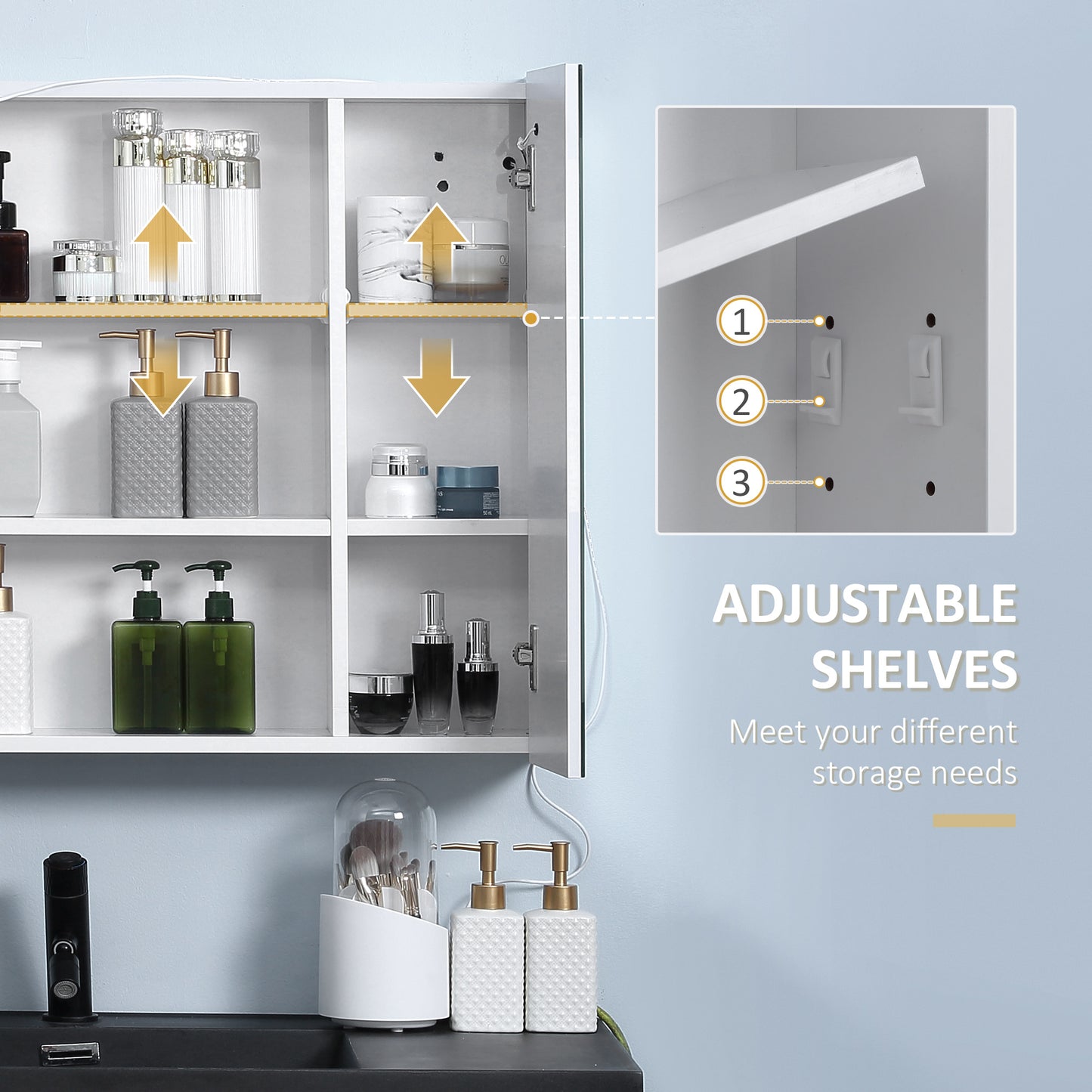 Armoire à pharmacie avec miroir et éclairage, blanc
