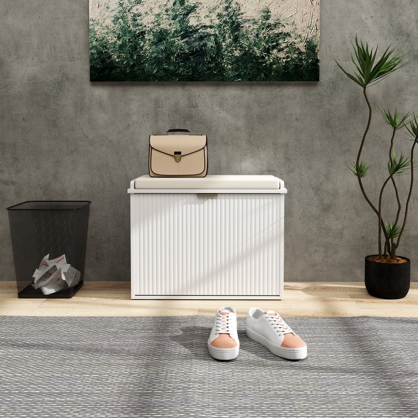 HOMCOM Hallway Bench with Upholstered Seat and Drop-Down Drawers, Load Capacity up to 120 kg, Storage for 6 Pairs of Shoes, White