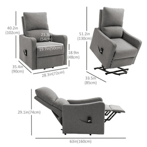 Fauteuil inclinable électrique relevable en tissu avec télécommande et poche latérale, gris
