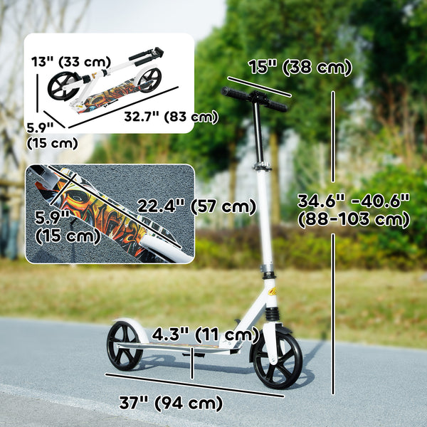 Trottinette avec hauteur réglable, frein arrière, grande roue de 20 cm, pliable, blanche