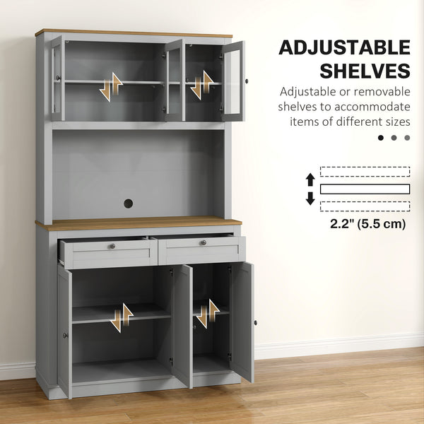 Garde-manger avec espace micro-ondes et portes vitrées, gris