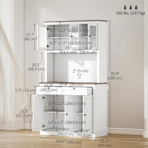 Garde-manger avec espace micro-ondes et portes vitrées, blanc