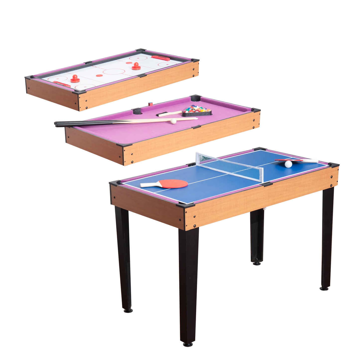 3 en 1 Mini jeux multi-usages Tennis de table, Billard, Air Hockey avec tous les accessoires