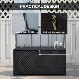 Coffre de rangement extérieur en osier de 75 gallons avec vérin à gaz, marron foncé