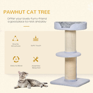 Cat tree with sisal mat, scratching post, basket, cushion and perch, light blue