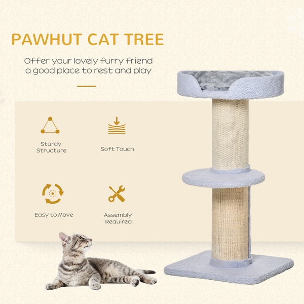 Cat tree with sisal mat, scratching post, basket, cushion and perch, light blue