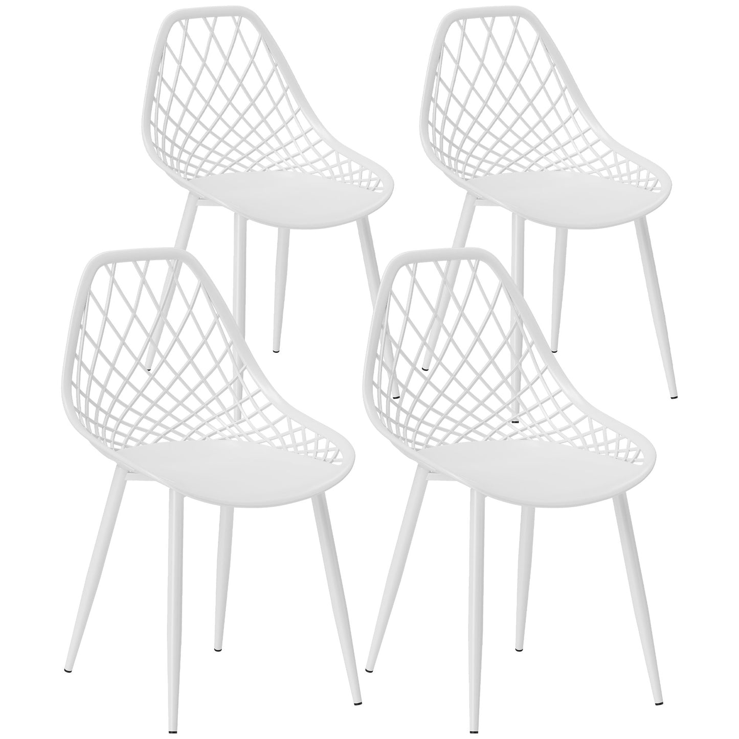 Lot de 4 chaises de salle à manger modernes en plastique avec dossier creux et pieds en métal, blanches