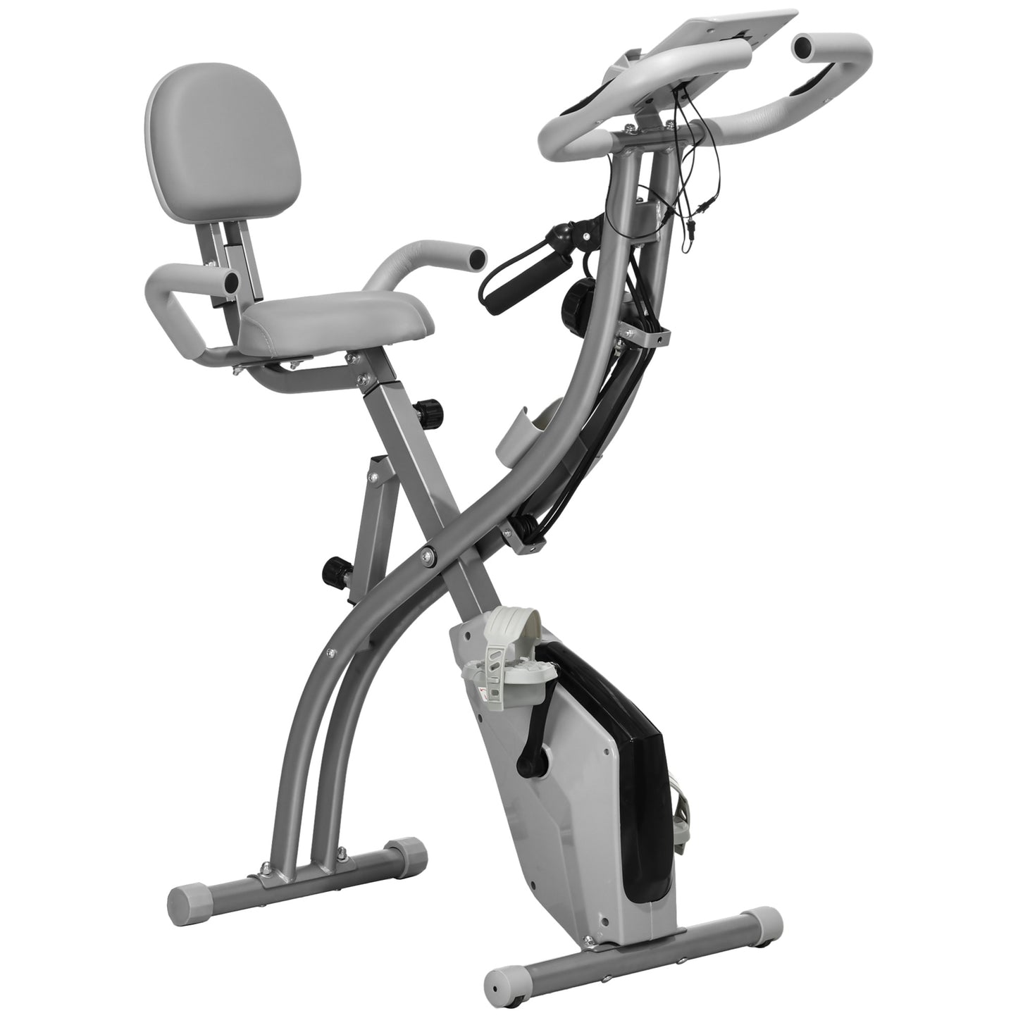 Soozier 3-in-1 Folding Bike, Foldable Stationary Bike with 8-Level Magnetic Resistance, Adjustable Seat, Grey