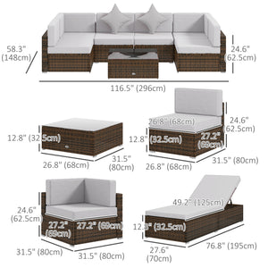 9 Piece Wicker Garden Furniture Set with Cushion, Light Grey