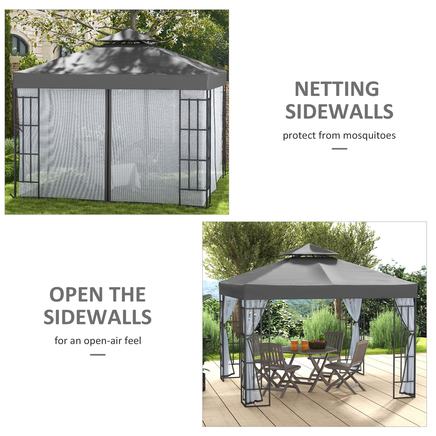 Outsunny 10'x10' Tonnelle de jardin portable avec moustiquaire Gris