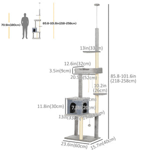 Adjustable Height Cat Tree, Cat Climbing Center with Scratching Posts, Cozy Bed, Grey