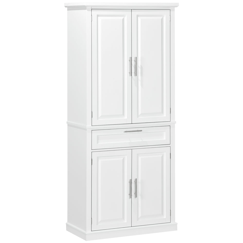 Meuble de rangement avec 4 portes, tiroir et étagères réglables, blanc