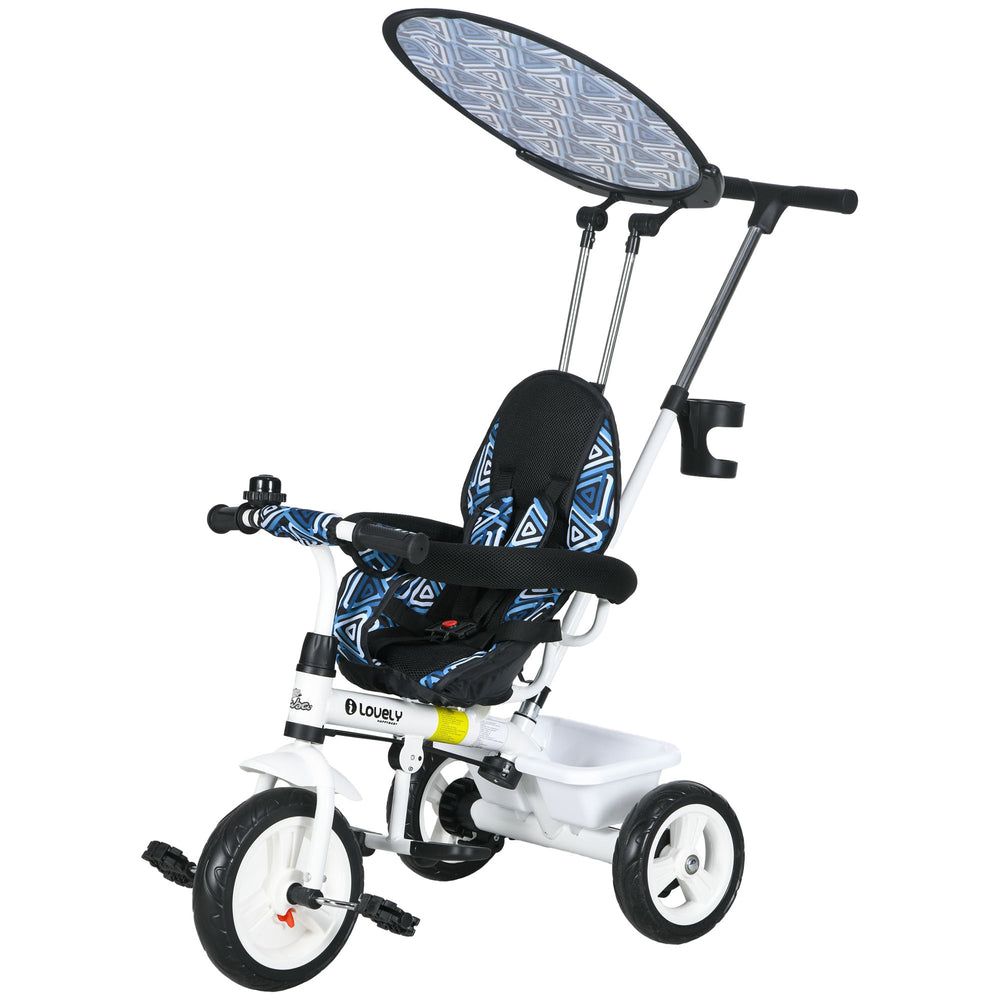 Tricycle 6 en 1 pour enfants avec guidon et auvent amovibles, bleu