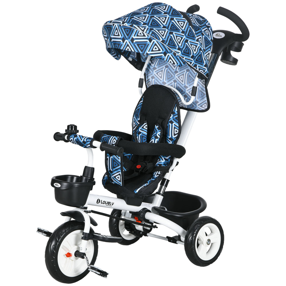 Tricycle 6 en 1 pour tout-petits avec poignée parentale et porte-gobelet, bleu clair