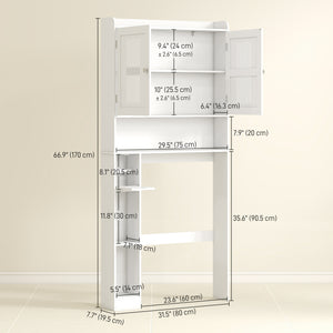 Meuble de rangement pour toilettes avec étagère réglable, porte-papier, blanc