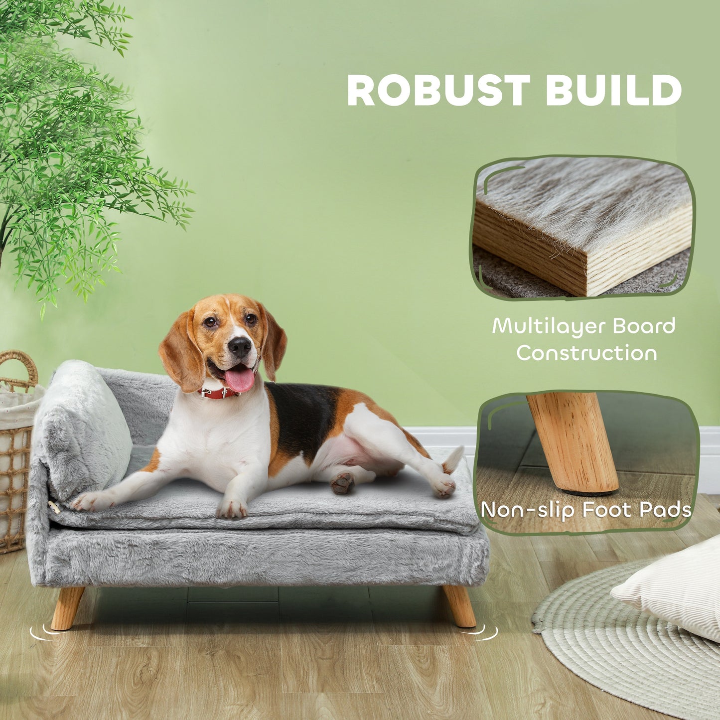 Canapé-lit pour chiens de taille moyenne avec coussin, oreiller, housse amovible et lavable, gris clair
