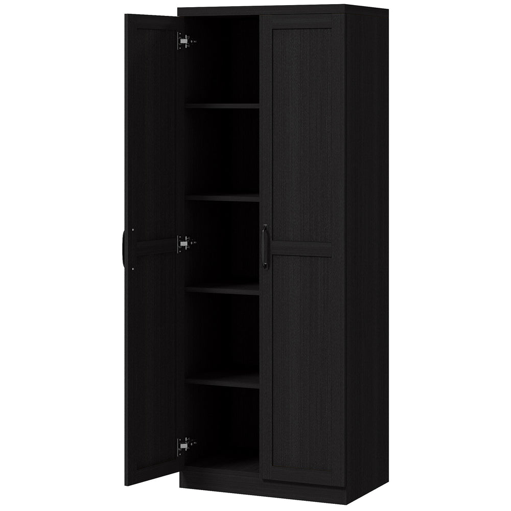 Garde-manger à 5 niveaux avec portes et étagères réglables, noir