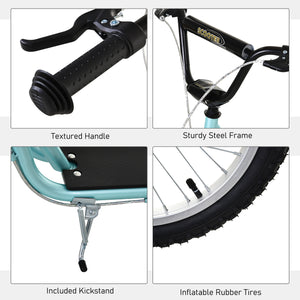 Trottinette avec roues gonflables de 16 pouces et doubles freins, bleu pâle